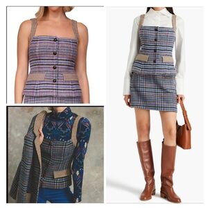 NWT Cara Cara Zoe Brushed Tweed Plaid vest in blue sugar almond Size 2